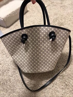Anine Bing Cream Monogram Tote with Black Trim